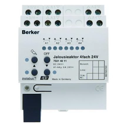  артикул 75314011 название Berker Исполнительное устройство управления жалюзи 6 А 24 В =, 4-канальное, REG цвет: светло-серый i