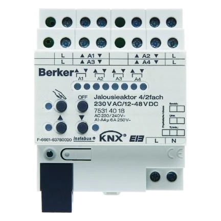  артикул 75314018 название Berker Исполнительное устройство управления жалюзи, 4-канальное, 230 В АС / 2-канальное 12-48 В DC ц